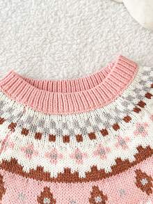 SHEIN Infant/Toddler Retro Floral Pattern Knit Sweater - Brown - View 6