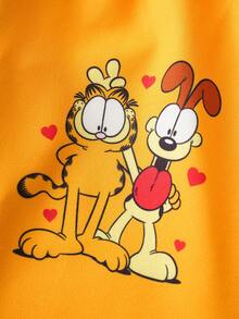 GARFIELD | SHEIN Conjunto informal de 2 piezas de sudadera con capucha y pantalón de chándal con estampado de dibujos animados y hombros caídos para niña preadolescente