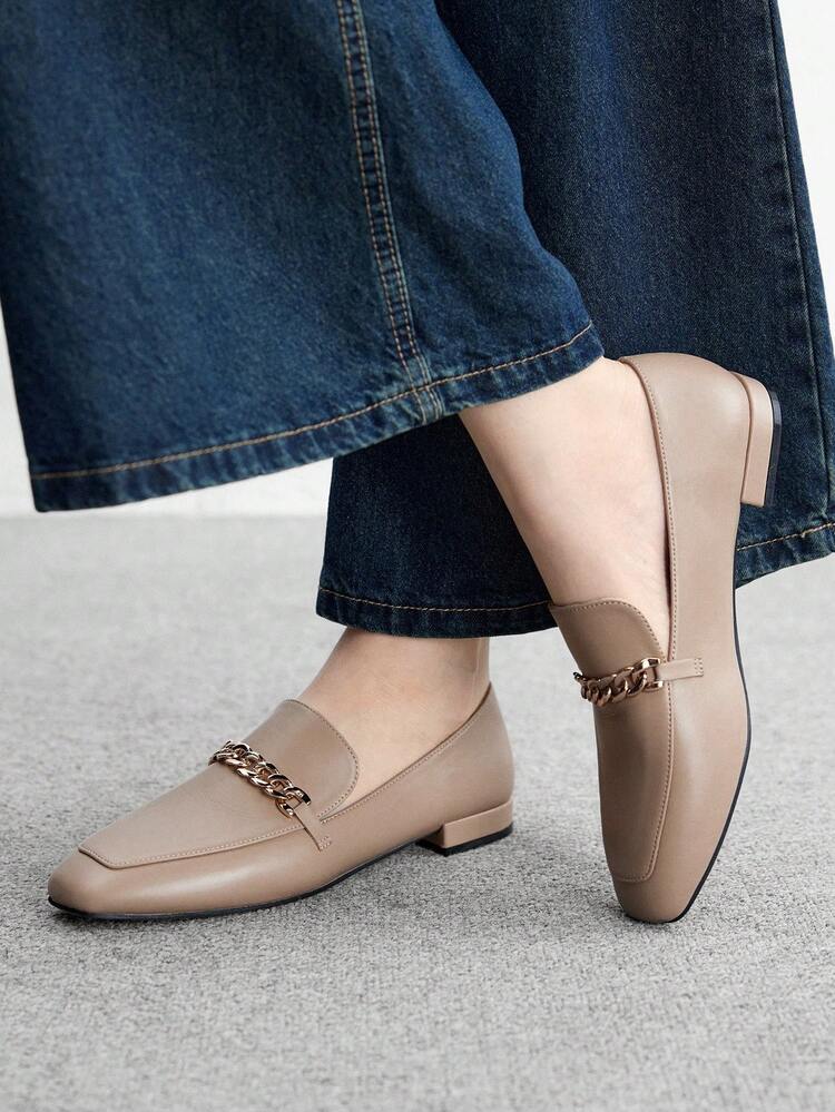 CUCCOO BIZCHIC Damen Quadratische Zehenkappe Flache Niedrige Ferse Neue Aprikose Bequeme Vielseitige Slip-On Loafer, Schwarze Leichte Lässig Flats für den Arbeitsweg