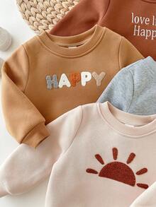 Newborn Baby Girl Cute Casual Knit Versatile Graphic Print Long Sleeve Sweatshirt - Apricot - View 6