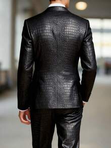 Manfinity AFTRDRK Men's Elegant Single-Button Textured Jacquard Suit Set With Pants, Suitable For Daily Commute, Business, Party And Banquet Wear. This Suit Set Is An Indispensable Versatile Item In A Man's Wardrobe, And Makes A Great Gift For A Boyfriend Or Husband. Men Double Breasted Suit Men Black Suit Set Luxury Clothes For Men Jacket Suit For Men Gala Modern Men Blazer Suit - Black - View 2