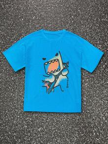 INAWLY Ladies Cartoon Print Round Neck Short Sleeve Casual Versatile T-Shirt - Blue - View 3