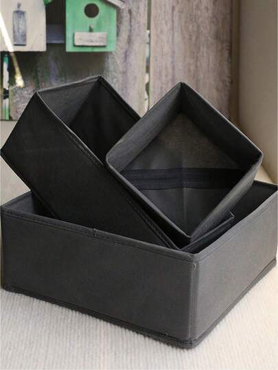 1/3/6 piezas Caja de almacenamiento no tejida lavable Juego de 3 piezas sin tapa Caja pequeña plegable Juego de tres piezas Almacenamiento Ropa interior Calcetines Decoraciones Decoración de festivales Decoración de habitaciones Decoración del hogar Decoración de dormitorios, Organizador, Almacenamiento del hogar, Para camisetas blancas de mujer, Pantalones negros de mujer, Ropa de invierno para damas, Almacenamiento de vestidos