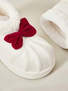 OUTDOORSY 蝴蝶结毛茸茸雪地靴，带保暖内衬，时尚百搭，适合户外穿着，女士圣诞鞋，适合圣诞节和新年假期氛围秋冬季 - 米色 - 查看 3