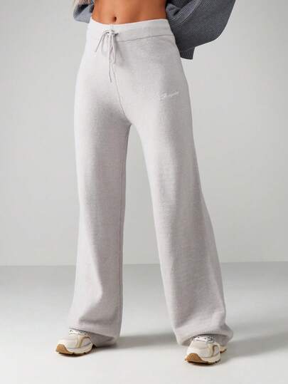 MISSGUIDED 罗纹针织阔腿裤，腰部配有抽绳，休闲舒适，宽松合身