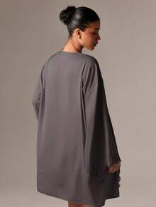 AiiRZ 女士缎面睡衣套装，蕾丝边三角文胸短裤和睡袍，家居服三件套，秋季服装 - 巧克力棕 - 查看 2