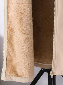 SHEIN Tween Boys' Casual Thermal Lined Hooded Mid-Length Thick Woven Jacket, Suitable For School, Garden, Birthday, Autumn, Winter, Boys Long Coats, Boy Coat,Brown Top, - Khaki - View 6