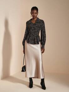 JIAN LASALA Blusa casual da donna con stampa a pois su tutto il capo, maniche a palloncino, vita con laccio incrociato, elegante e di stile luxury