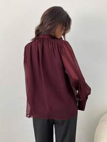 Aloruh 女士优雅通勤雪纺深V领长袖衬衫 - 紫色 - 查看 3