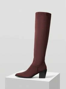 MOTF FASHION CHUNKY HEEL ZIPPER SIDE OVER-THE-KNEE BOOTS - Burgundy - View 2