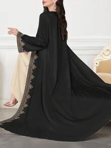 SHEIN Najma 女式花卉印花长袖休闲阿拉伯长袍，春秋装 - 彩色 - 查看 4