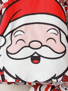 SHEIN 2 件套年轻女孩圣诞老人印花长袖上衣和紧身裤睡衣套装，休闲家居服 - 彩色 - 查看 5