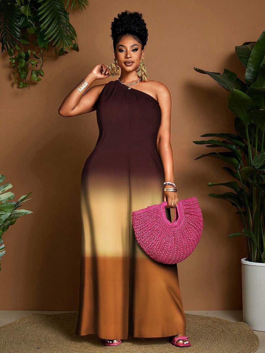 Maweii Bộ đồ liền thân rộng rãi không tay in kỹ thuật số dệt cỡ lớn dành cho nữ, phong cách thời trang gợi cảm thường ngày - Nhiều màu - Xem 1