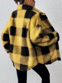 INAWLY 女式黄色格子短款时尚百搭保暖冬季常规夹克