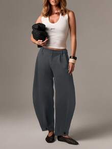 AiiRZ 筒形高腰锥形褶皱西装裤，宽松版型，适合办公室商务职业装 - 灰色 - 查看 5