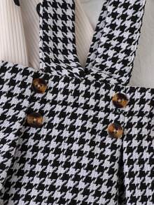 SHEIN Top à manches longues avec motif de cœur en tricot côtelé vintage doux pour bébé fille + Jupe salopette pied-de-poule, convient pour les sorties quotidiennes et les rassemblements familiaux, automne/hiver