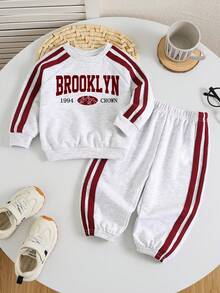 SHEIN 2 pièces/Set sweat-shirt à manches longues et pantalon de jogging pour tout-petits/bébés garçons/filles, automne/hiver. Tenue de base confortable et décontractée, style sportif. Convient pour l'intérieur, l'extérieur, le quotidien, les sports, les jeux, les fêtes, les séances photo, les vacances, les festivals, les survêtements, le streetwear, la rentrée scolaire - Multicolore - Voir 3