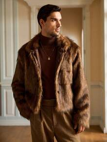 Manfinity NXTstreet 男士复古长袖仿皮草外套，秋冬季时尚之选 - 黑色 - 查看 3