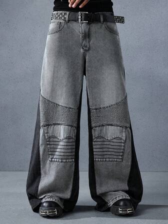 Street Life Jeans holgados y sueltos con parches y contraste de colores para hombres