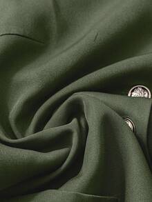 SHEIN LUNE 复古优雅休闲圆领开襟女式上衣 - 軍綠色 - 查看 3