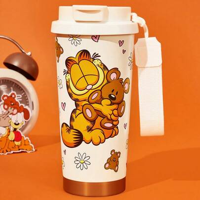 GARFIELD | SHEIN Bình giữ nhiệt bằng thép không gỉ cách nhiệt chân không, nắp chống rò rỉ, thích hợp cho đồ uống nóng/lạnh, phù hợp với hầu hết các loại giá đỡ cốc.