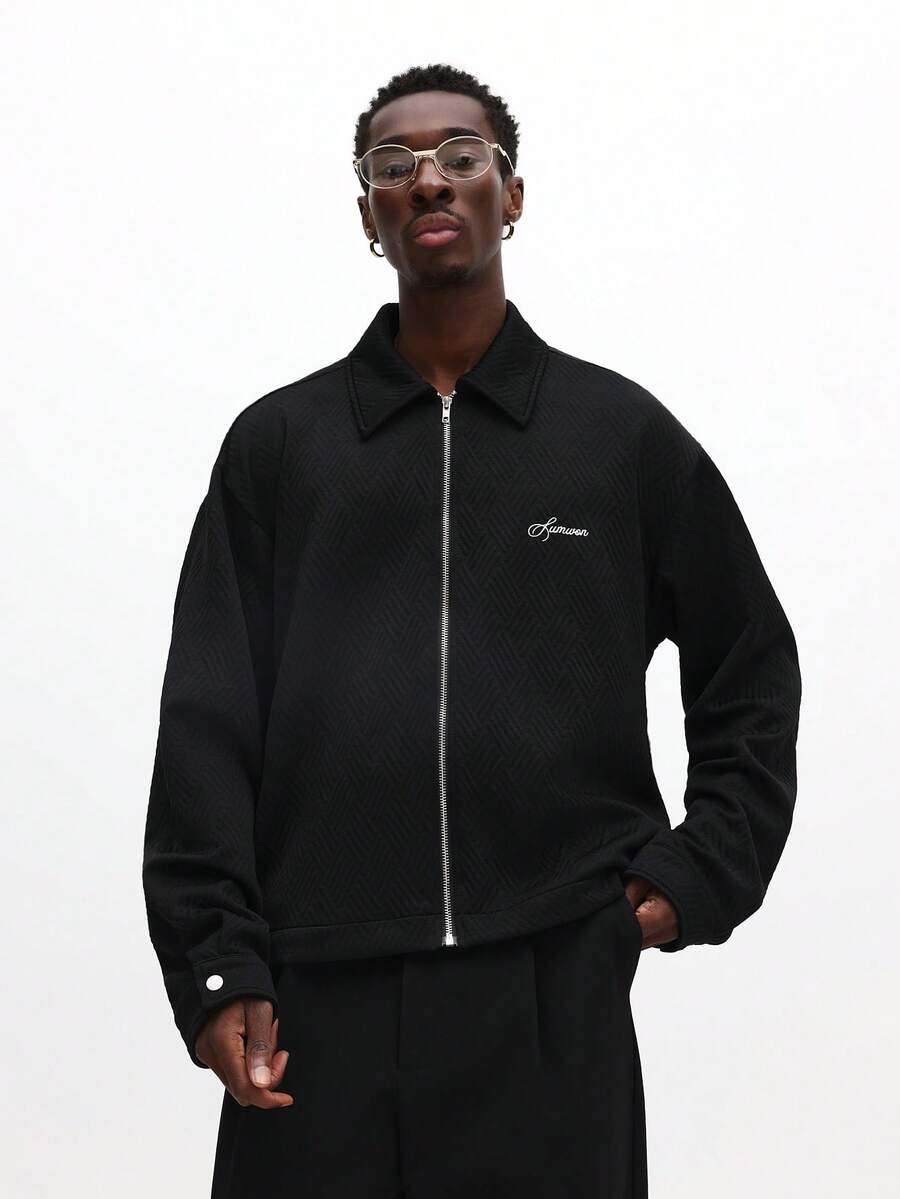 SUMWON Áo khoác Harrington Bomber nam dáng crop fit có khóa kéo phía trước và cổ bẻ, thích hợp mặc thường ngày - màu đen - Xem 1