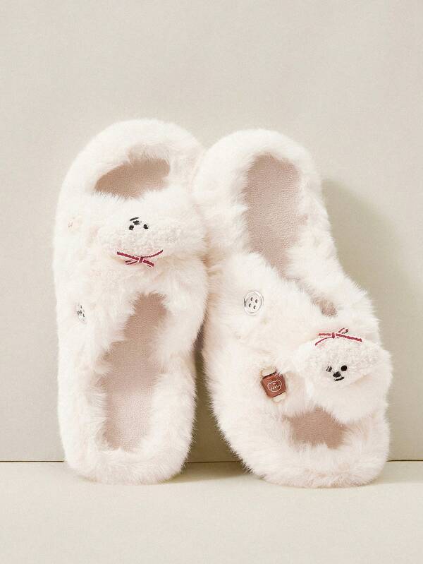 Cuccoo Pantuflas casuales con decoración de dibujos animados de unicolor y esponjosas, adecuadas para el otoño/invierno, para el uso en el hogar durante la Navidad y el Año Nuevo, con estilo otoñal e invernal