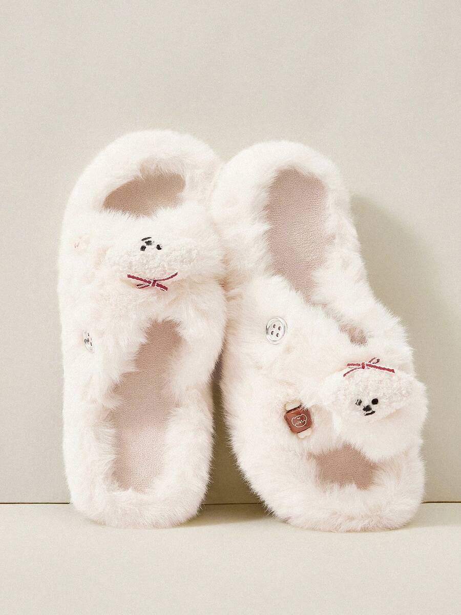 Cuccoo Pantuflas casuales con decoración de dibujos animados de unicolor y esponjosas, adecuadas para el otoño/invierno, para el uso en el hogar durante la Navidad y el Año Nuevo, con estilo otoñal e invernal