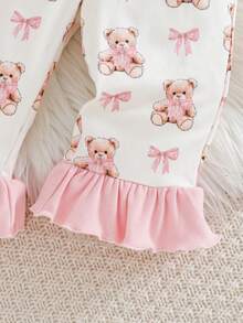 2pcs Baby Girl Cartoon Bear Pattern Contrast Color Lapel Long Sleeve Cardigan Top And Elastic Waist Pants Set Cozy Pixies Baby Girl Set Baby 2 Piece Set Fancy Baby Girl Pajama Set Baby Girl Warm Sets Baby Girl Long Sleeve Set - Multicolor - View 5