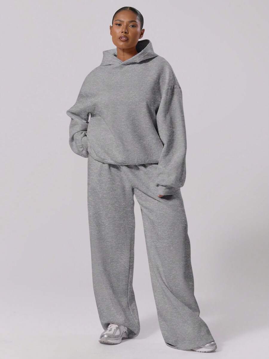 MUSERA 加大码直筒弹力腰慢跑裤，冬季款，可爱，日常休闲，Coffee Club Curve - 淺灰色 - 查看 1