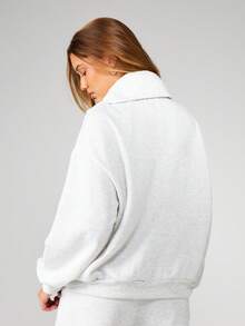 Missguided x Playboy Áo nỉ chui đầu cỡ lớn có khóa kéo một phần tư dành cho nữ, áo nỉ mặc ở nhà thoải mái thường ngày - Màu Xám nhạt - Xem 2