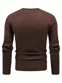 Manfinity Homme Men's Solid Color Crew Neck Long Sleeve Cable Knit Pullover Sweater, For Fall Winter Brown Sweater Men Jumper For Men - Coffee Brown - View 2
