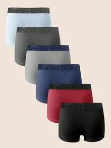 Manfinity Underwear&Sleepwear Basics 6pcs/Pack Plus Size Men's Assorted Color Letter Waistband Boxer Briefs - Multicolor - View 2