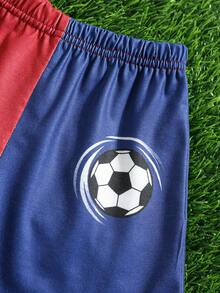 2件套男婴可爱夏季运动风字母印花短袖上衣和松紧腰短裤套装，男婴运动服夏季套装，男婴足球服，男婴足球球衣，巴塞罗那足球服，男婴篮球服，男婴篮球服套装，男婴红蓝短裤套装