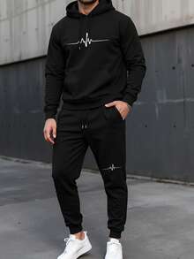 Manfinity Homme Men's Hooded Sweatshirt Set, Winter Cozy Fall & Winter Styles Winter Clothes - Black - View 1