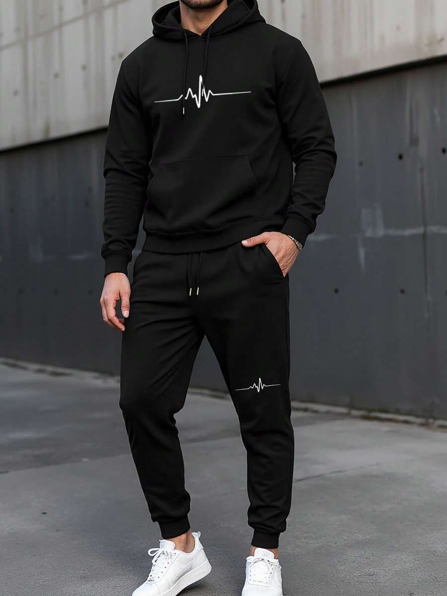Manfinity Homme Men's Hooded Sweatshirt Set, Winter Cozy Fall & Winter Styles Winter Clothes - Black - View 1