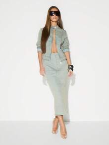 KIZN 女式修身浅色水洗牛仔铅笔裙，后拉链中长款高腰修身休闲春夏 - 彩色 - 查看 3