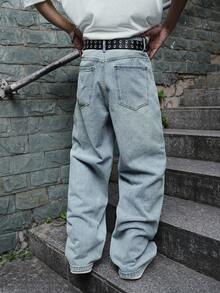 Manfinity EMRG Quần jean ống rộng túi đơn giản cho nam - Rửa nhẹ - Xem 2