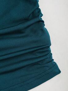 Sweetra 女式夏季金属花朵装饰细肩带背心和褶皱多层迷你裙套装 - 水鴨藍 - 查看 5