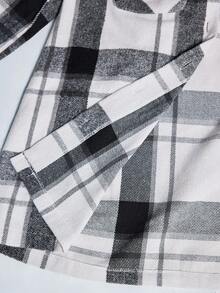 GENKIRA Áo khoác tay dài thường ngày có túi trước in họa tiết kẻ caro ngẫu nhiên - Đen và trắng - Xem 6