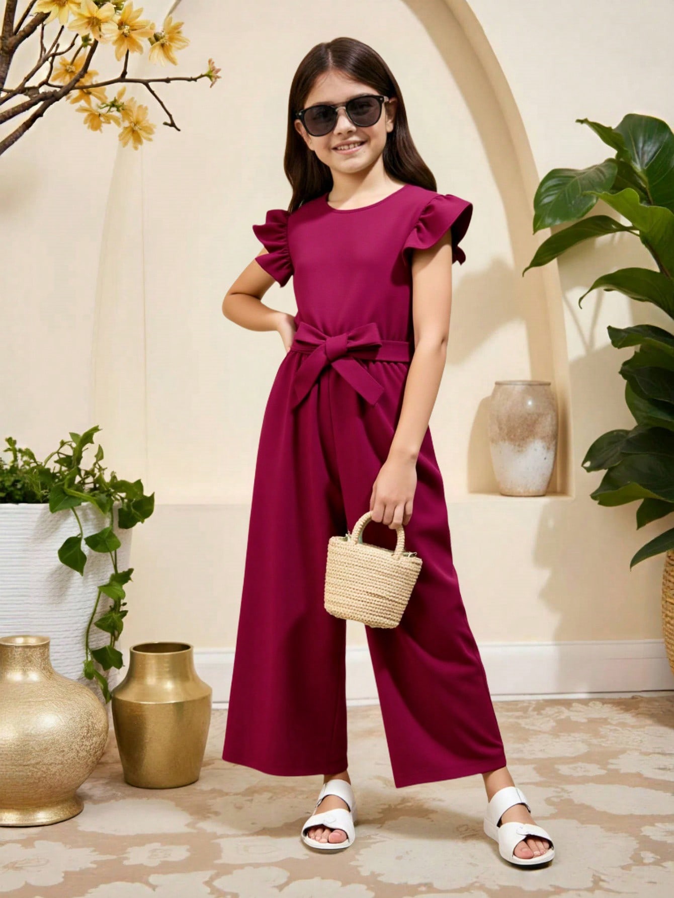 SHEIN جامبسوت لفتاة المرحلة الوسطى بحاشية مكشكشة