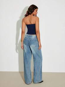 TRNVIE 女士性感露背吊带背心，串珠拼接，松紧腰身，适合夏季度假 - 藏蓝色 - 查看 2