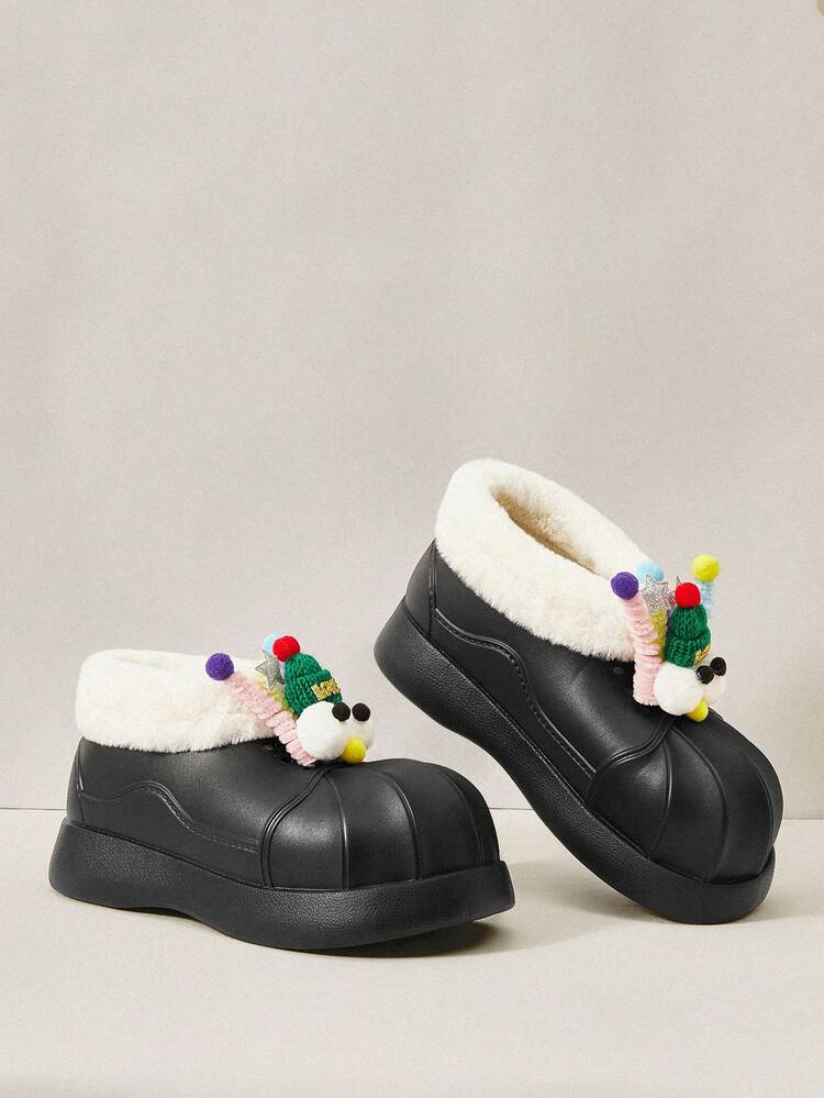 Warm Cute Thick Bottom Boots, Super Light Weight Padded Shoes For Women, Oversized For Christmas And New Year Holiday Vibe Fall And Winter