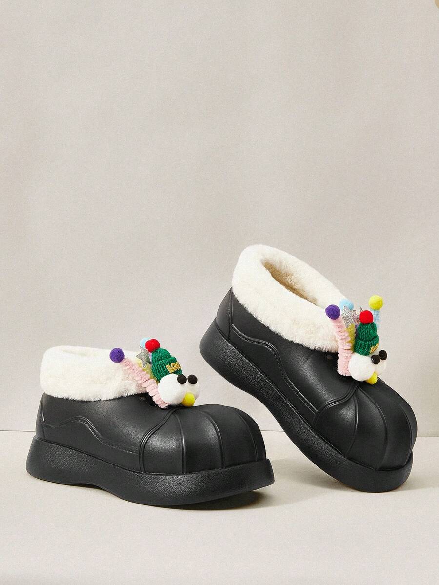 Cuccoo Botas Quentes e Fofas de Sola Grossa, Sapatos Acolchoados Super Leves para Mulheres, Oversized para a Vibe de Natal e Ano Novo, Outono e Inverno - Preto - Visão 1