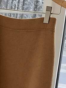 Airaco Conjunto de 2 peças feminino casual para o dia a dia, cor sólida, simples, gola alta, ombros caídos, suéter solto e saia de suéter, outono/inverno