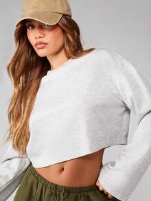 MISSGUIDED 宽松短款长袖休闲上衣女士休闲舒适运动衫冬秋舒适穿着 - 灰色 - 查看 1