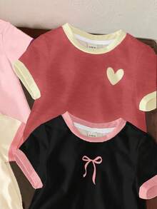 SHEIN 适合春夏季的年轻女孩休闲简约圆领短袖基本款T恤 - 彩色 - 查看 6