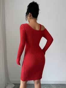 SHEIN Elenzya Anneusta 女士秋冬上衣，适合度假、独立日、劳动节、哥伦布日、感恩节、情人节、街头风、复古风、北欧风、Grunge风、韩版风、休闲装、工作装、教师装、返校季、哥特风、办公室装、商务休闲装、不对称肩部设计、毛衣、连衣裙等场合。 - 咖啡棕 - 查看 2