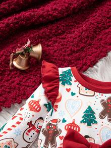 SHEIN Baby Mädchen Weihnachts-Cartoon-Muster gestrickter Schleife Langarm Herbst Winter Bodysuit - Verschiedenfarbig - Übersicht 7