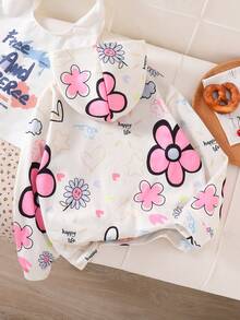 青少年女孩休闲百搭日常百搭校园街头涂鸦印花连帽拉链运动衫夹克 - 杏色 - 查看 2